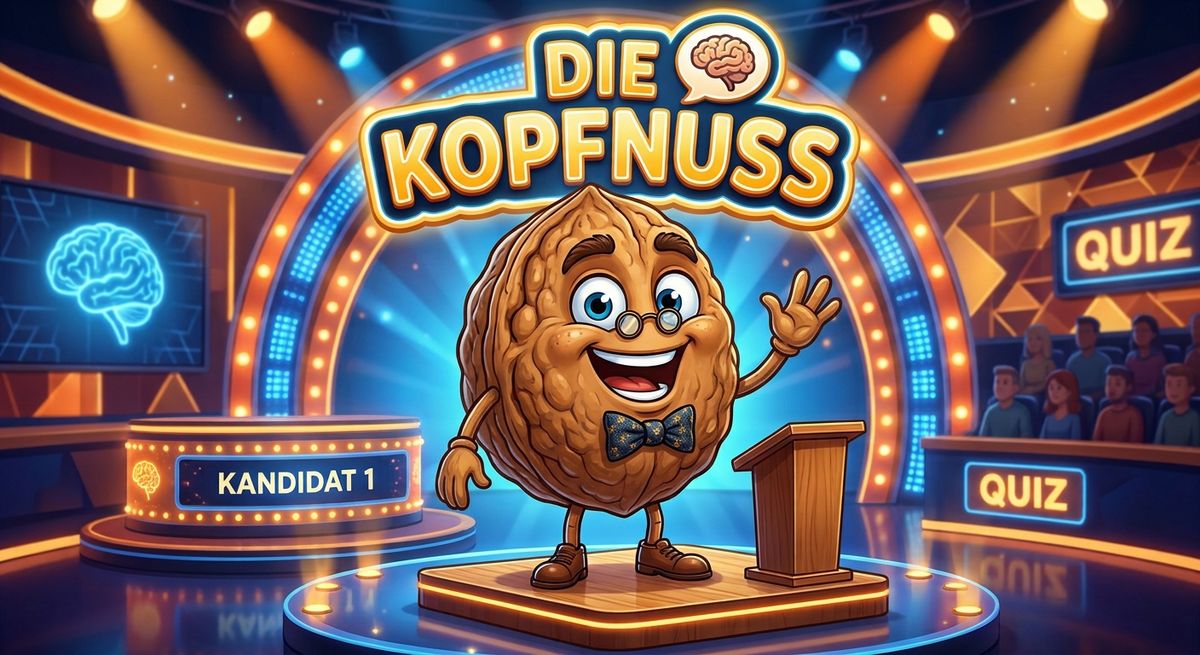 Die Kopfnuss winkt als Quizmaster von der Showbühne